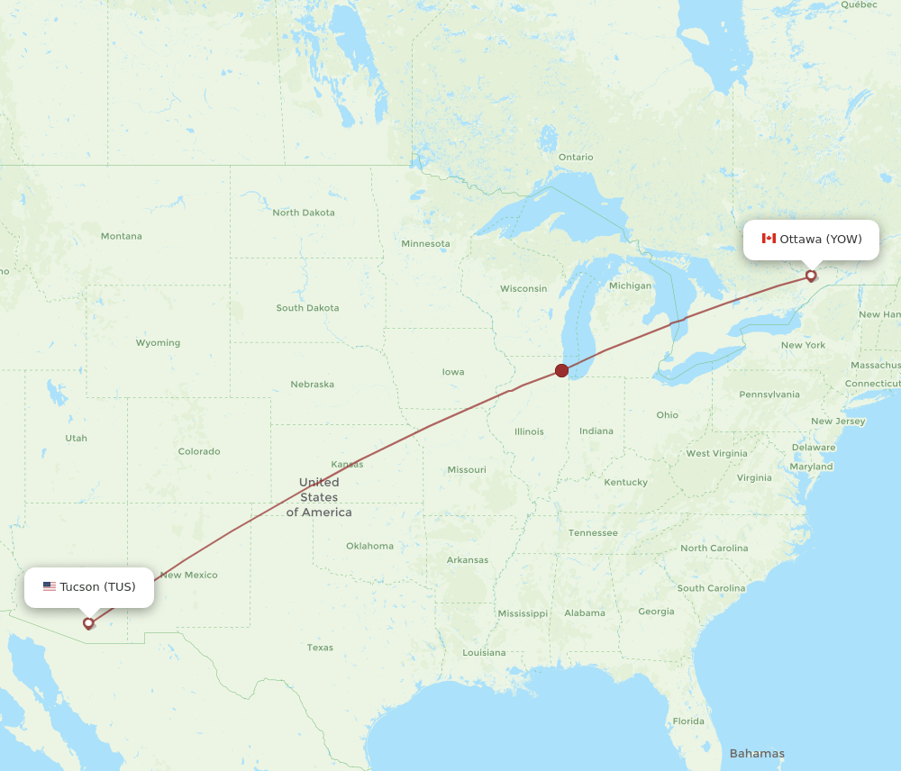 TUS-YOW flight routes
