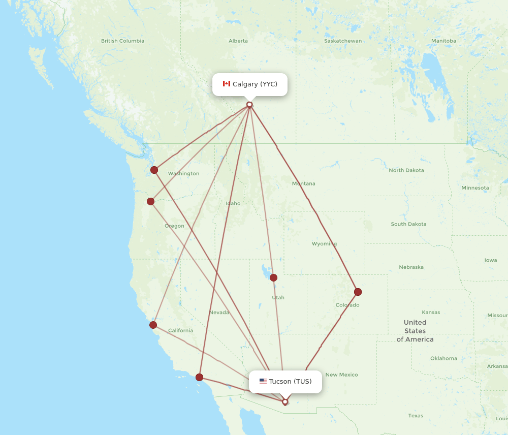 TUS-YYC flight routes