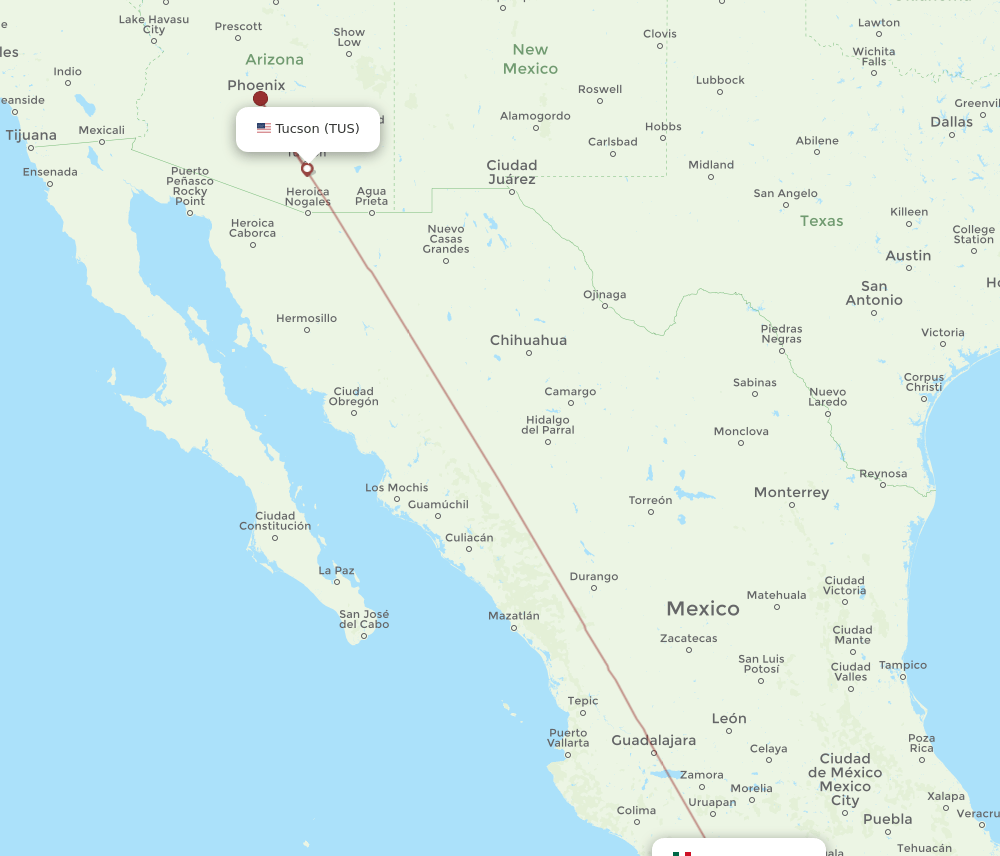 TUS-ZIH flight routes
