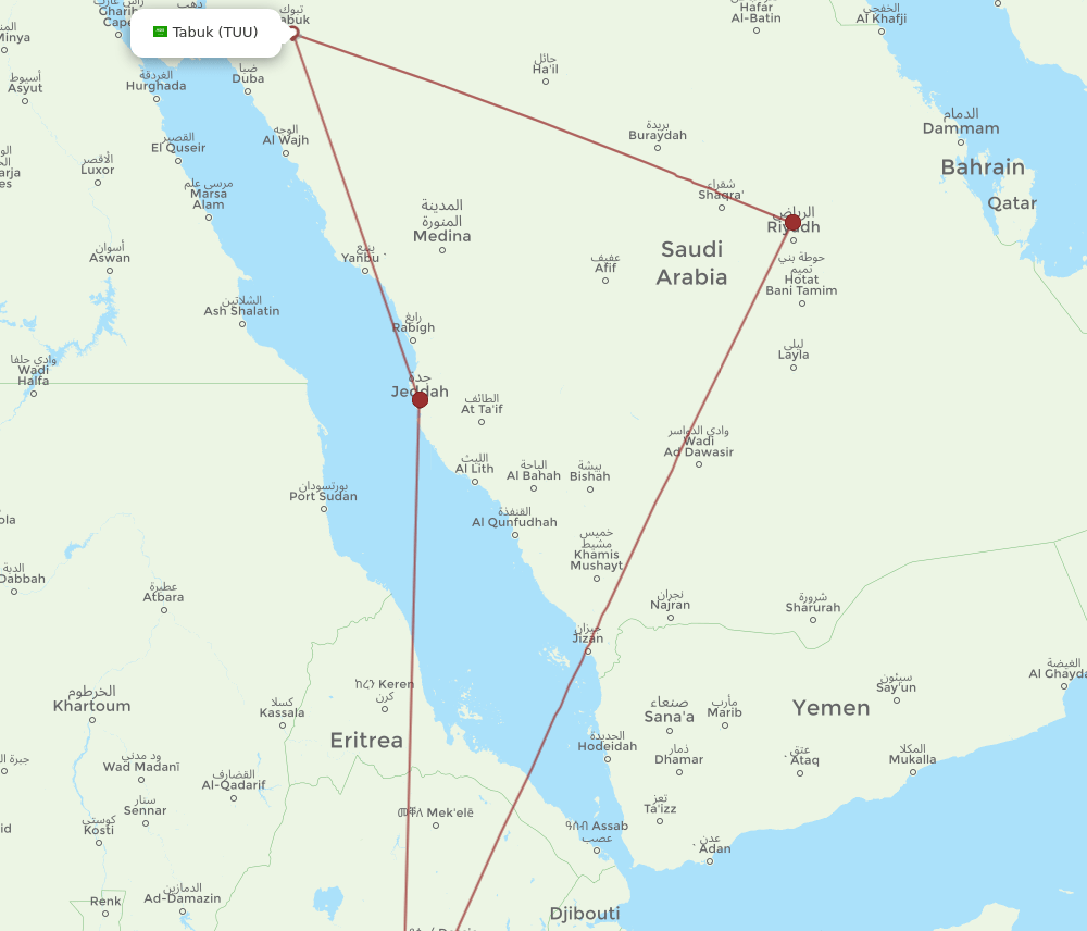 TUU to ADD flights and routes map