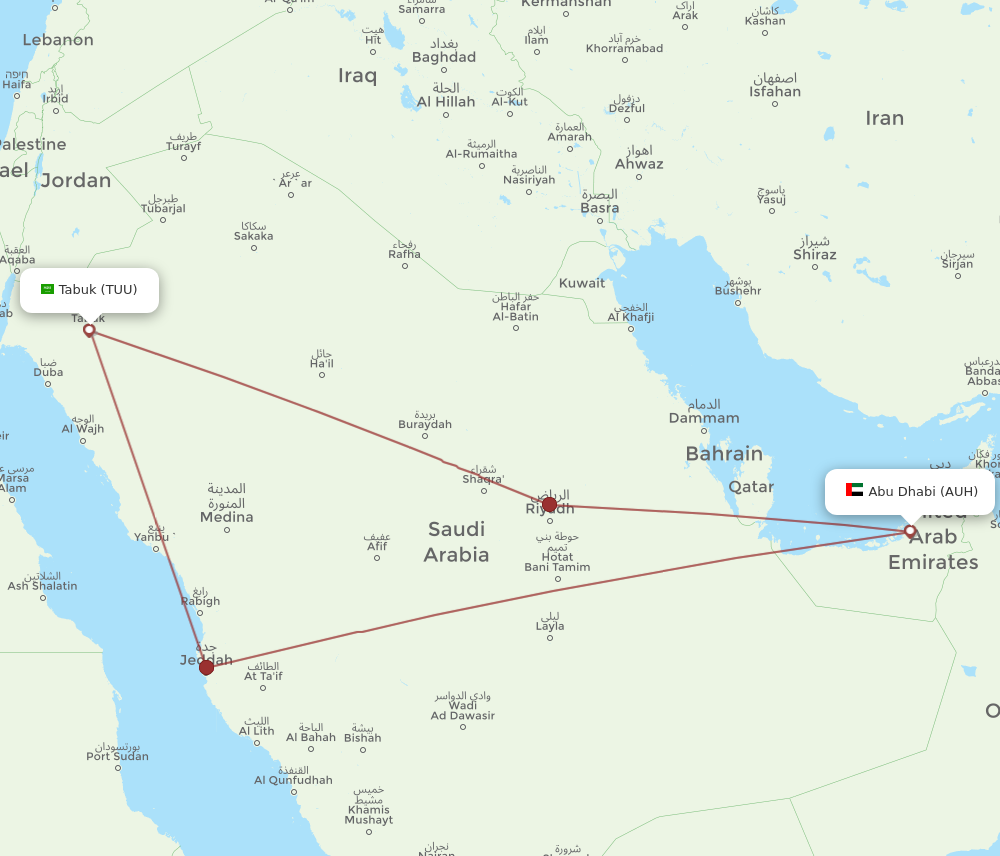 TUU to AUH flights and routes map