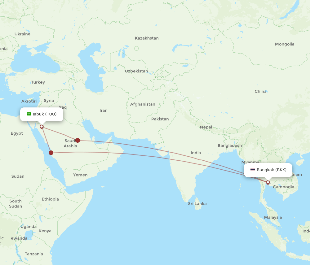 TUU to BKK flights and routes map