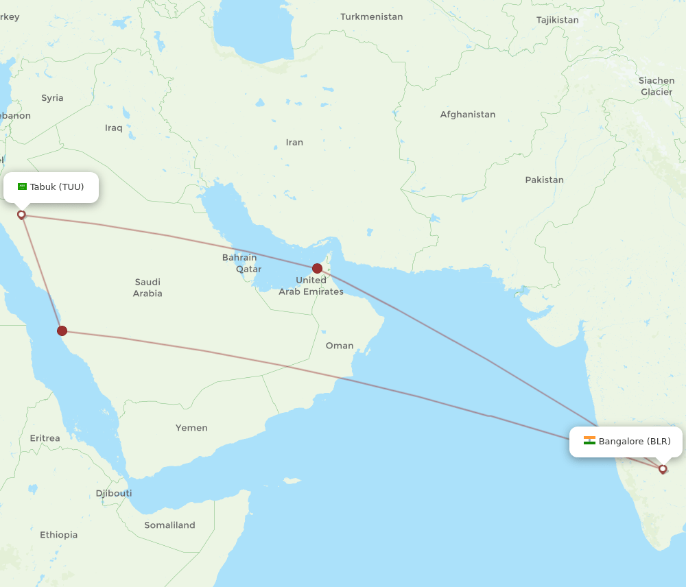 TUU-BLR flight routes