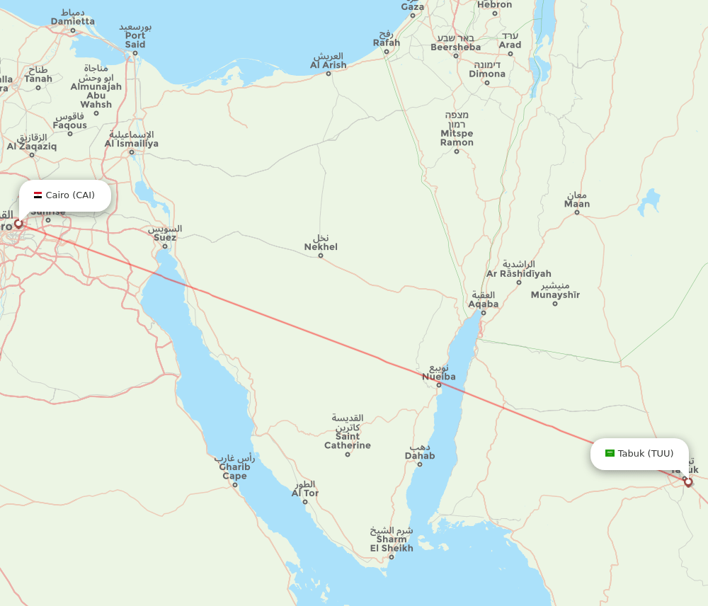 Tabuk - Cairo route map and flight paths