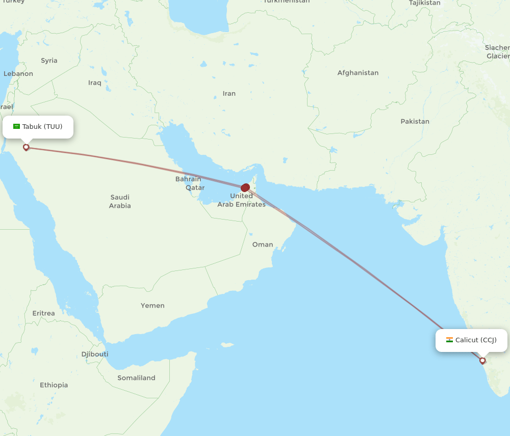 TUU to CCJ flights and routes map