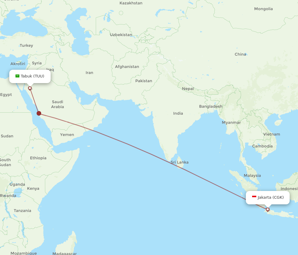 TUU to CGK flights and routes map
