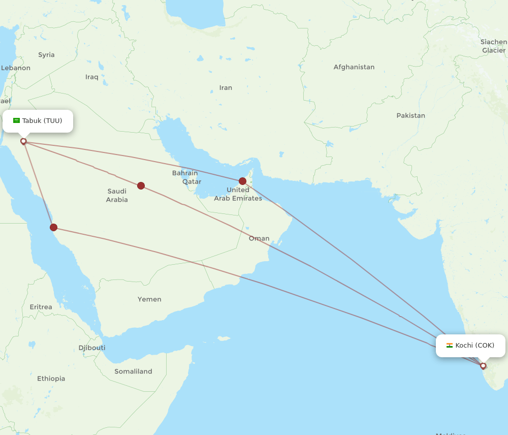 TUU-COK flight routes