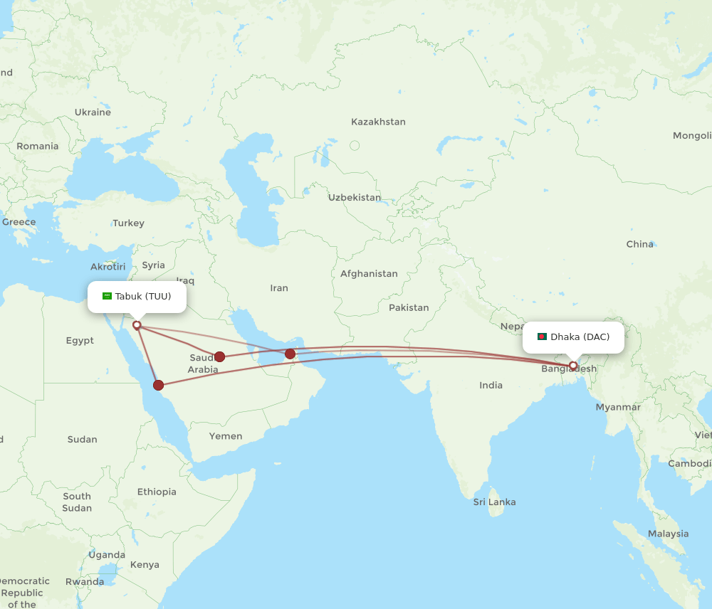 TUU-DAC flight routes