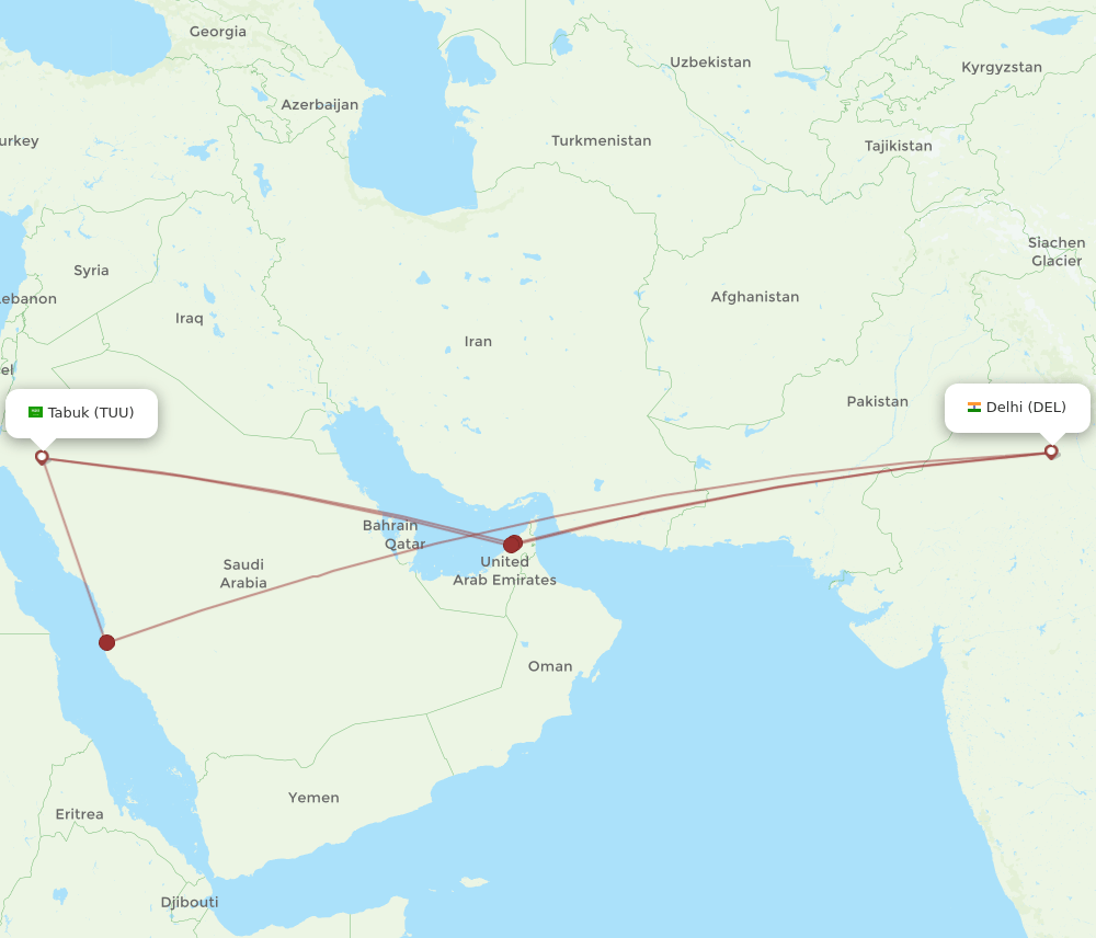 TUU-DEL flight routes