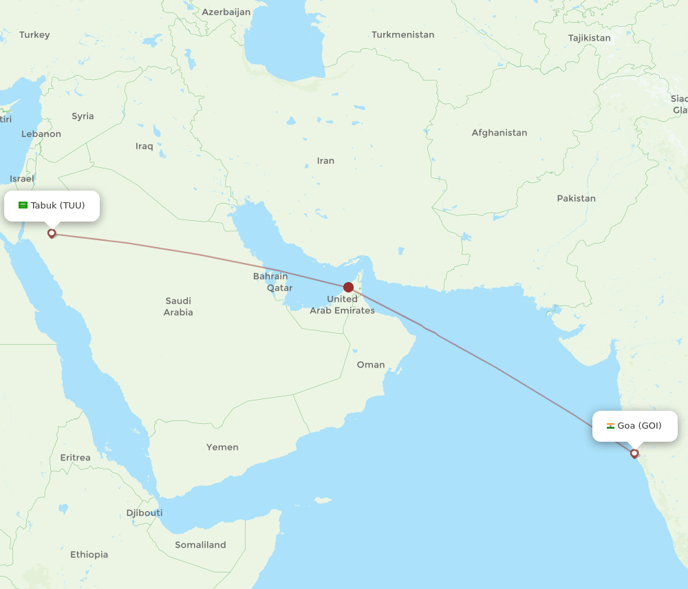 Tabuk - Goa route map and flight paths