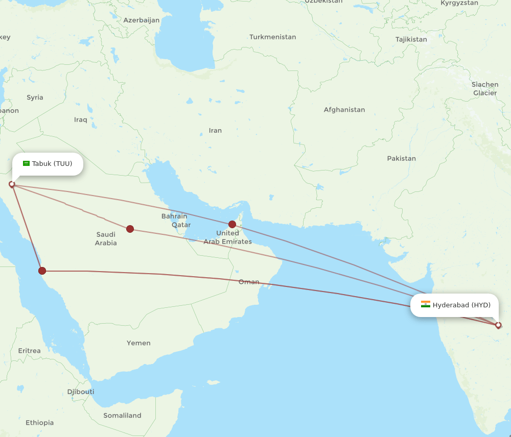 TUU-HYD flight routes