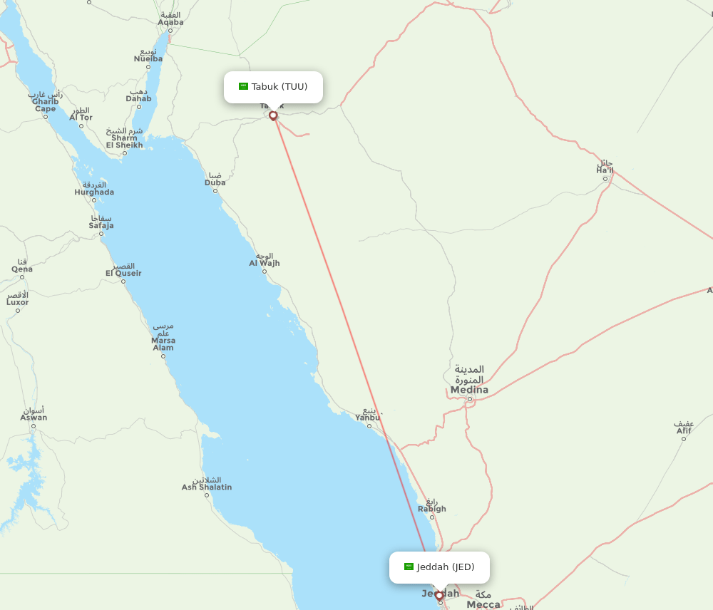 Tabuk - Jeddah route map and flight paths