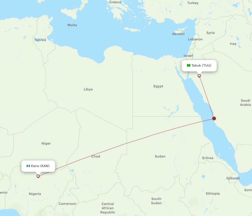 TUU to KAN flights and routes map