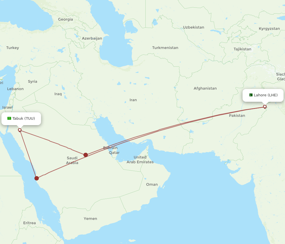 TUU to LHE flights and routes map