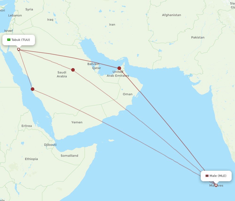 TUU to MLE flights and routes map