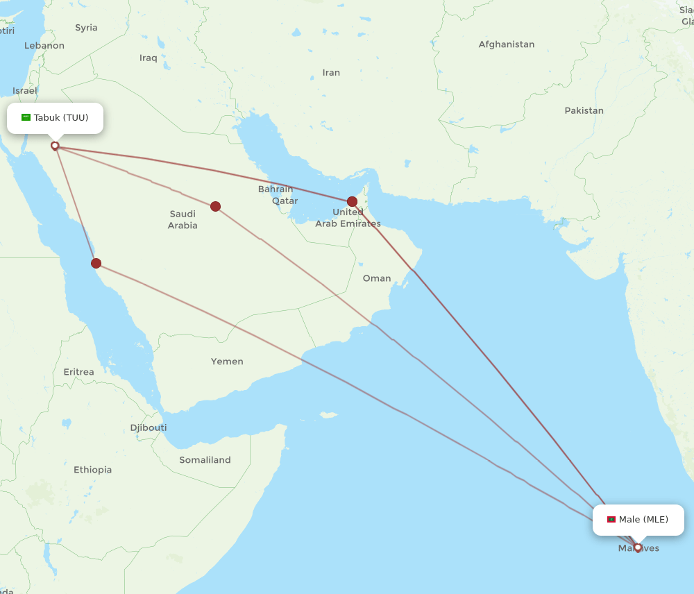 TUU to MLE flights and routes map