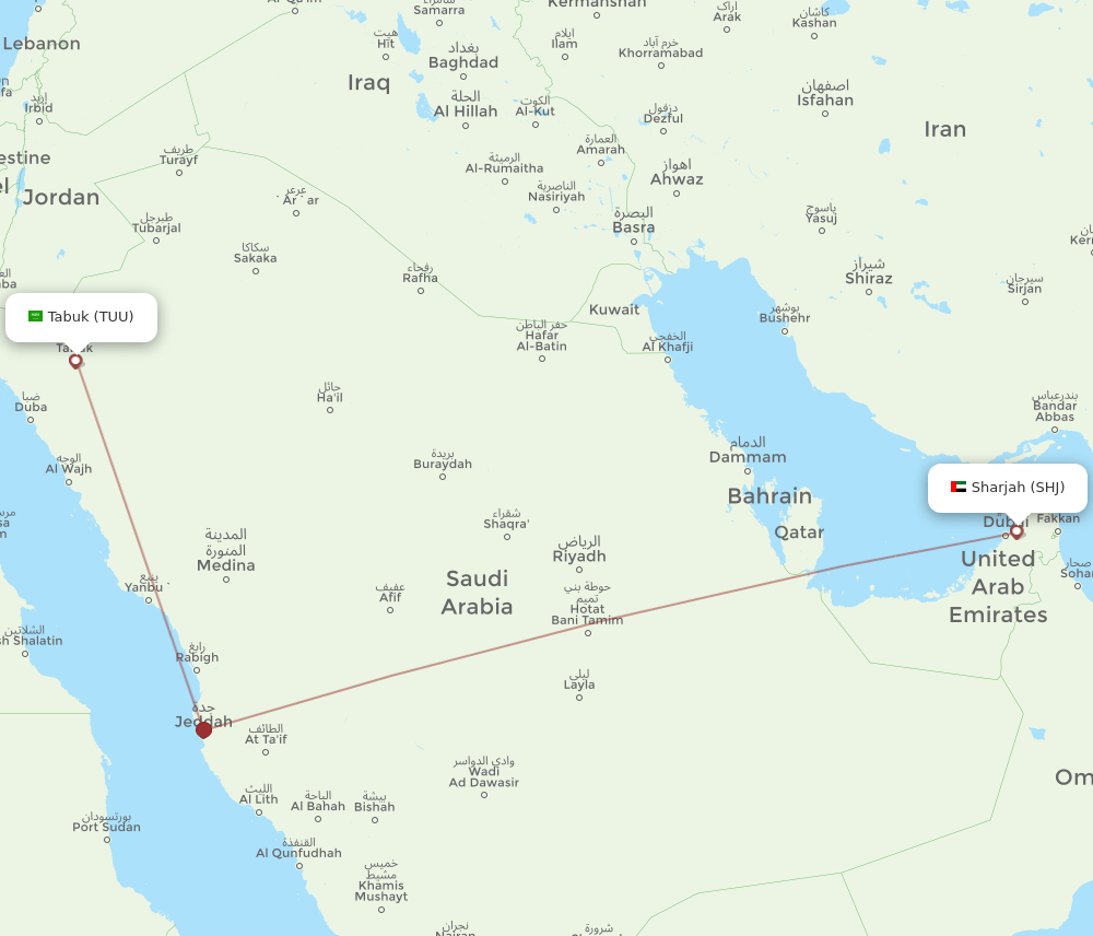 TUU-SHJ flight routes