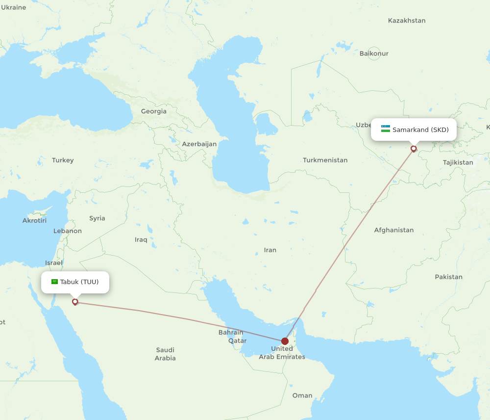 Samarkand - Tabuk route map and flight paths
