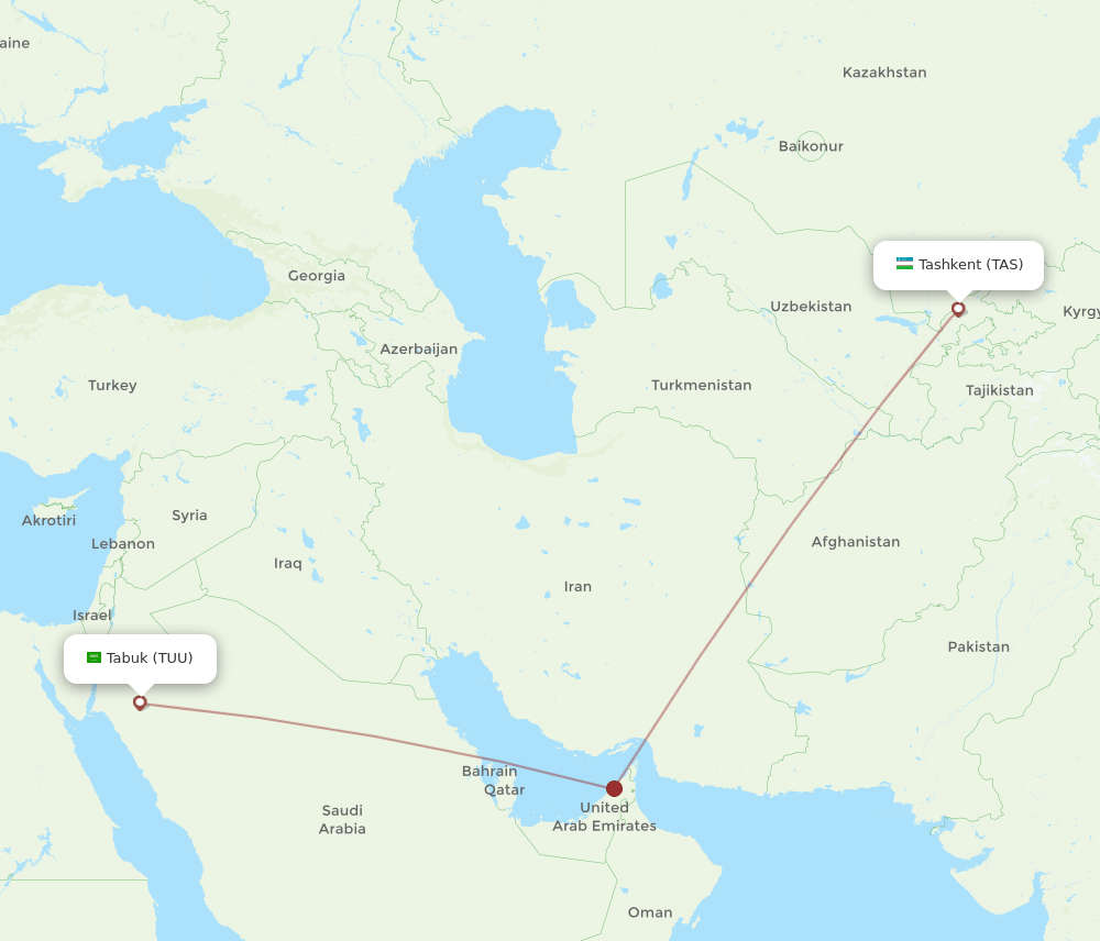 Tashkent - Tabuk route map and flight paths