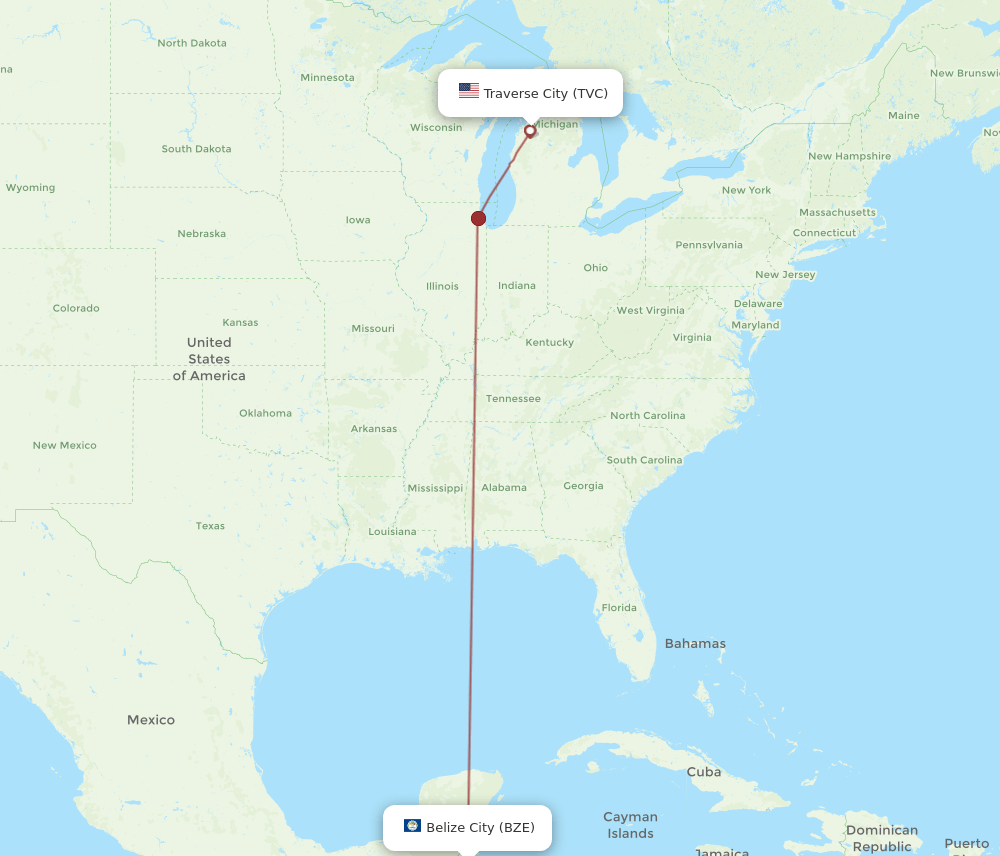 TVC to BZE flights and routes map