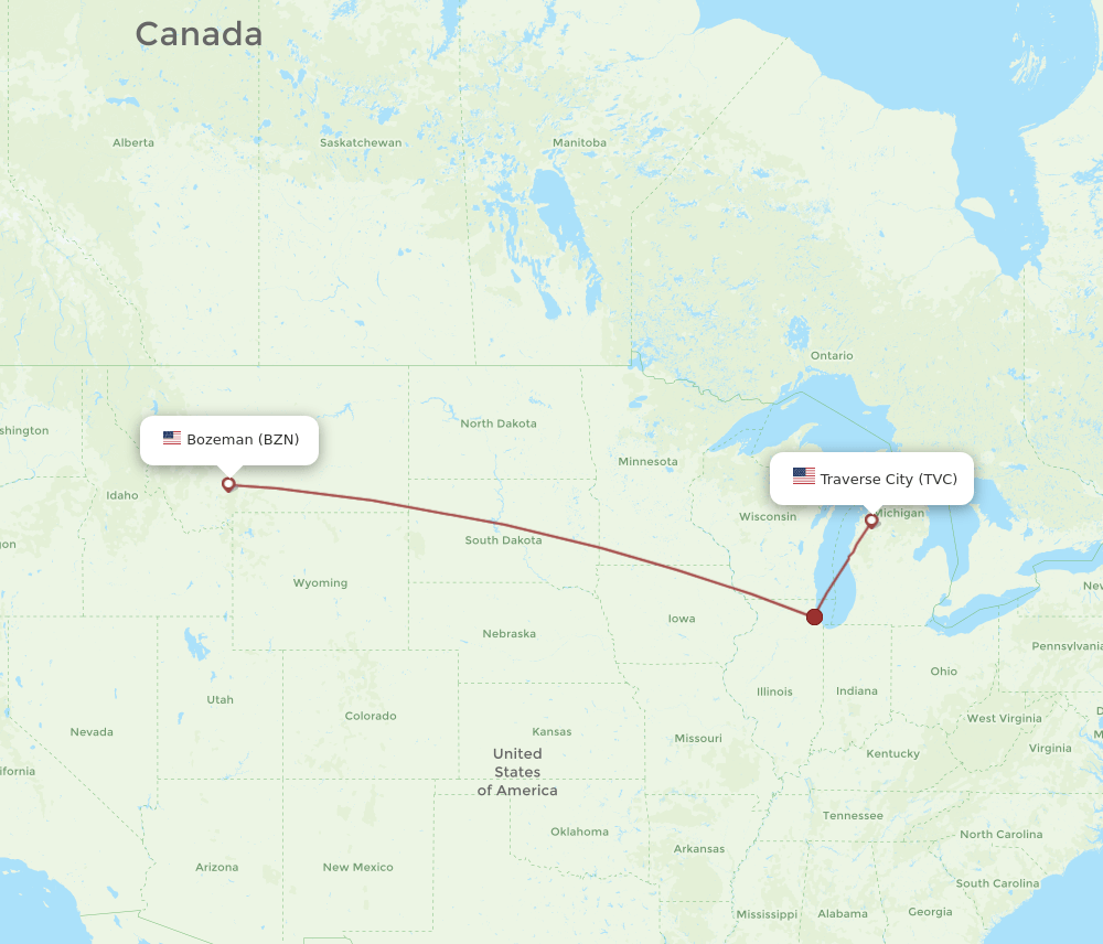 TVC to BZN flights and routes map