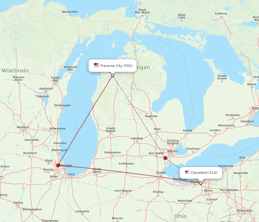 TVC to CLE flights and routes map