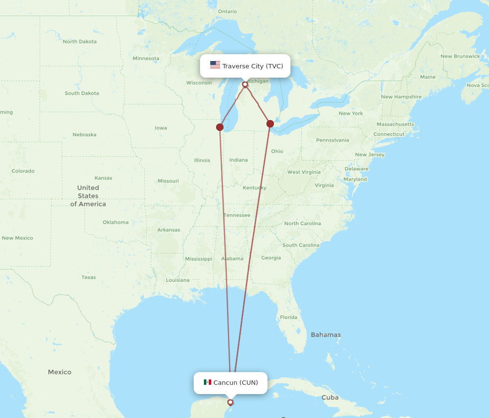 TVC to CUN flights and routes map