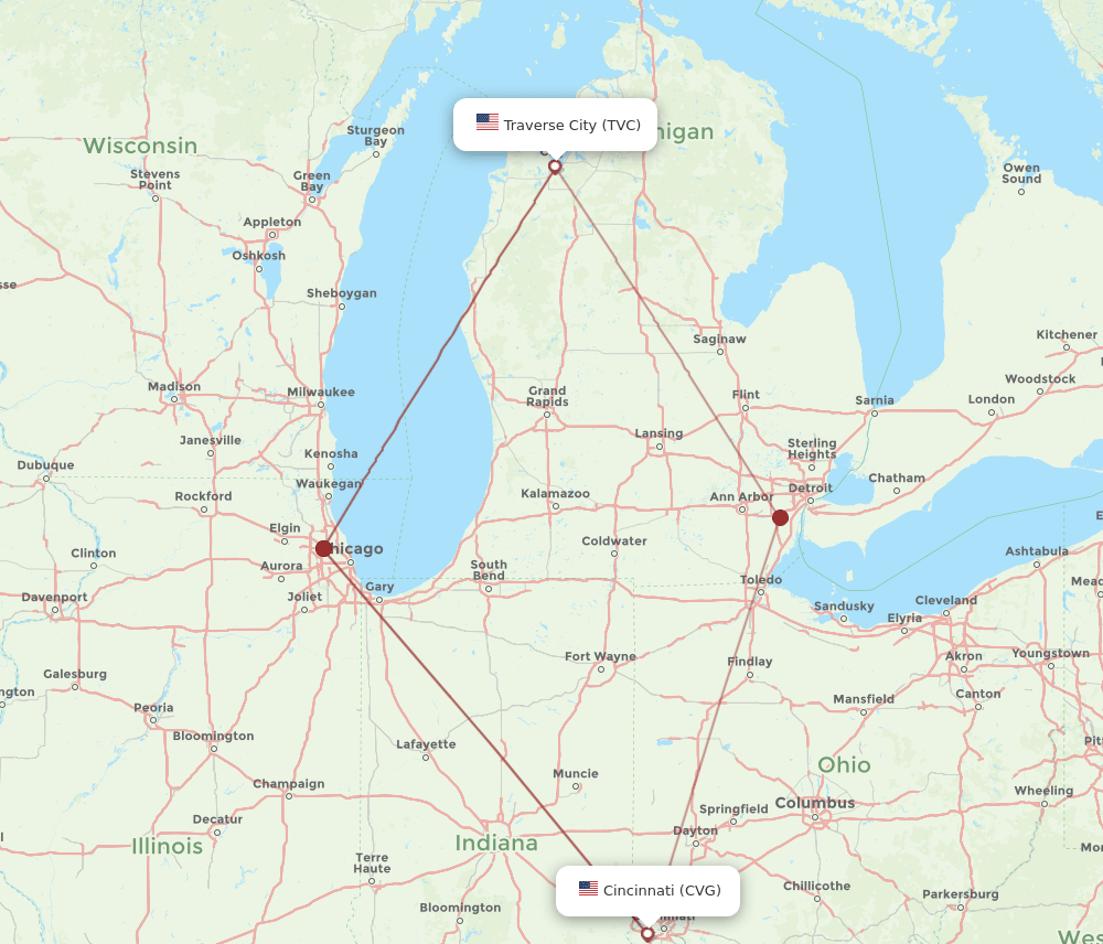 TVC-CVG flight routes