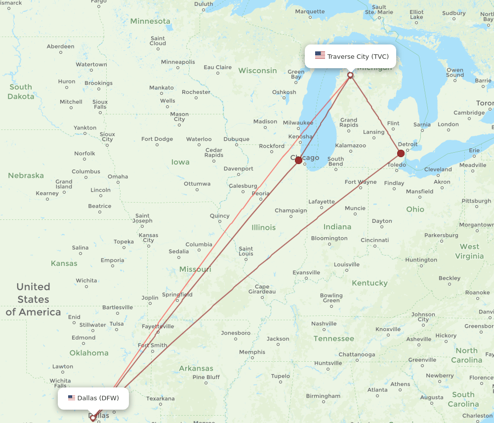 TVC to DFW flights and routes map