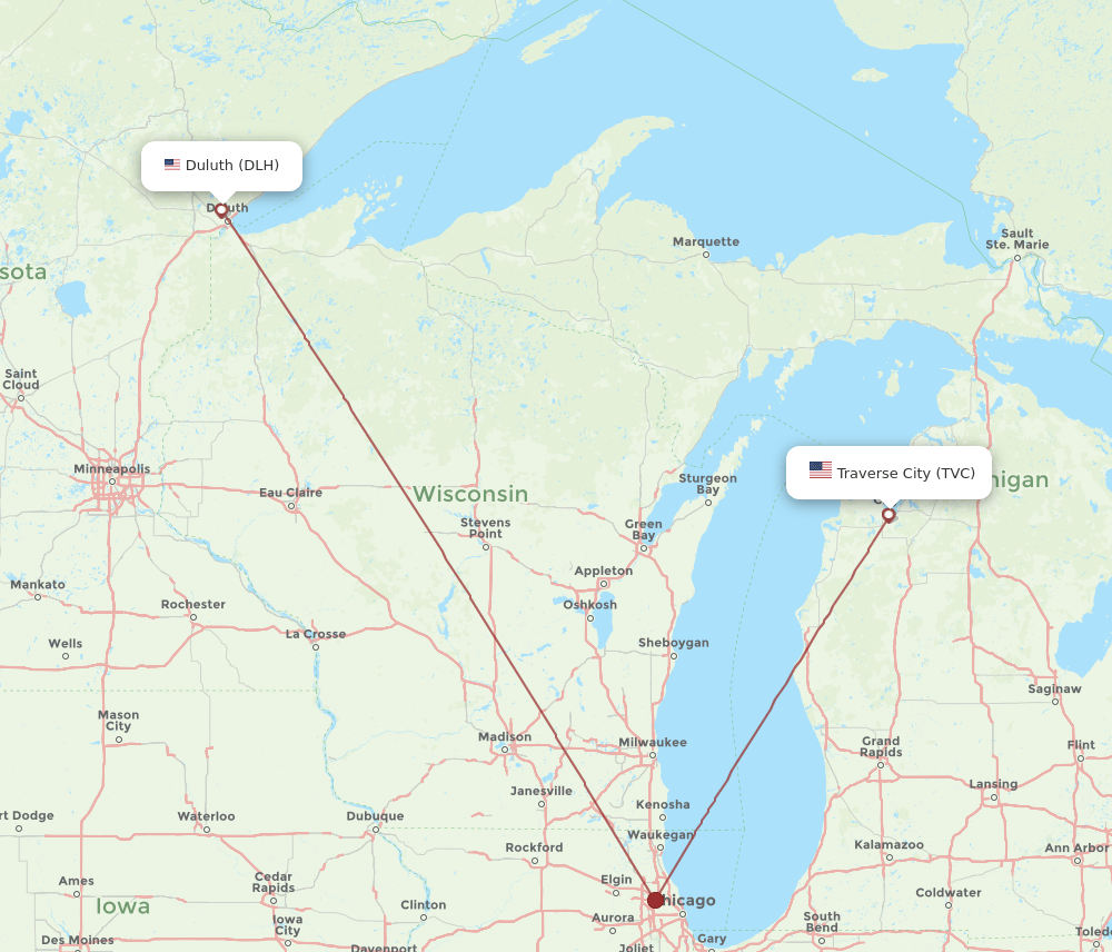 TVC to DLH flights and routes map