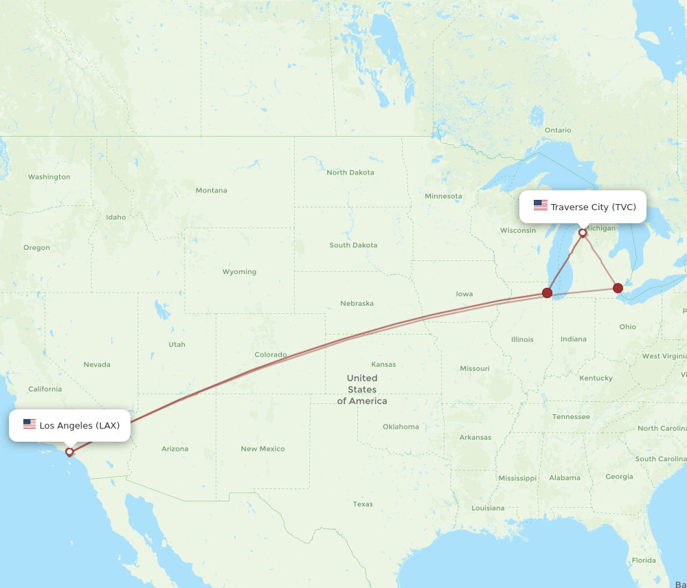 TVC to LAX flights and routes map
