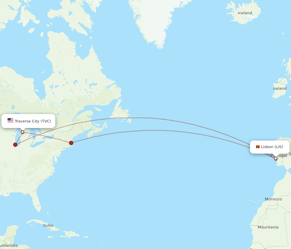 TVC-LIS flight routes