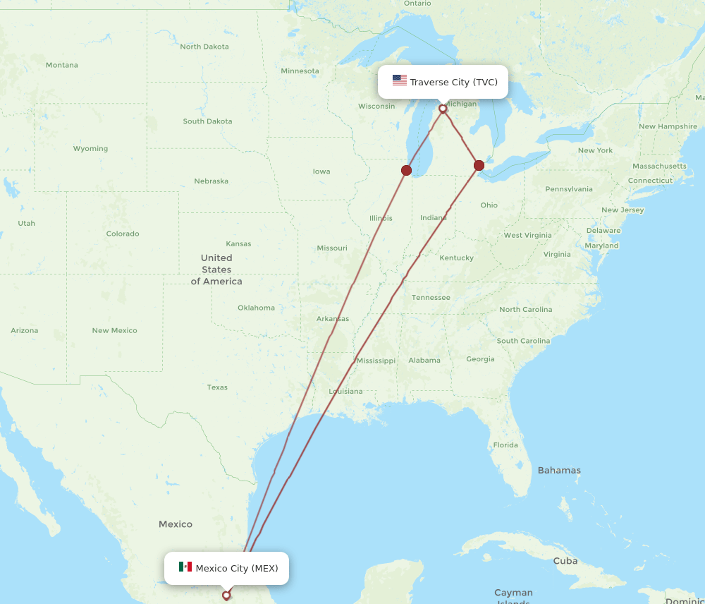 TVC-MEX flight routes