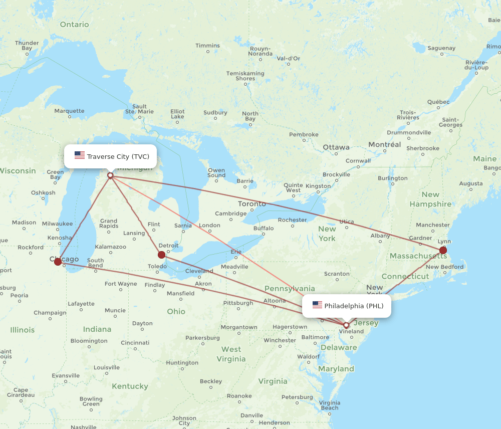 TVC-PHL flight routes