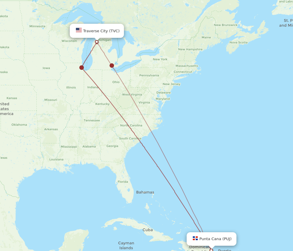TVC-PUJ flight routes