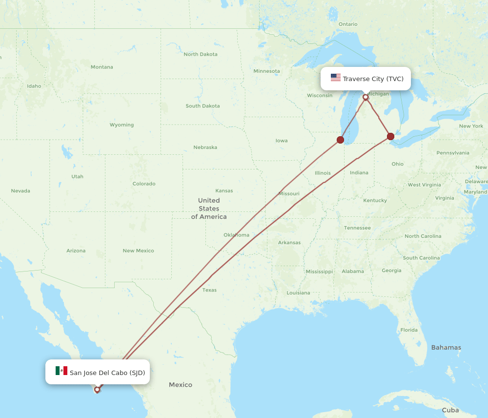 TVC to SJD flights and routes map
