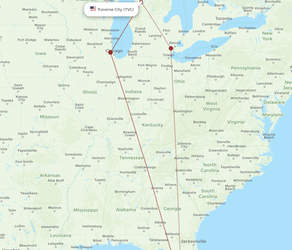 TVC to SRQ flights and routes map