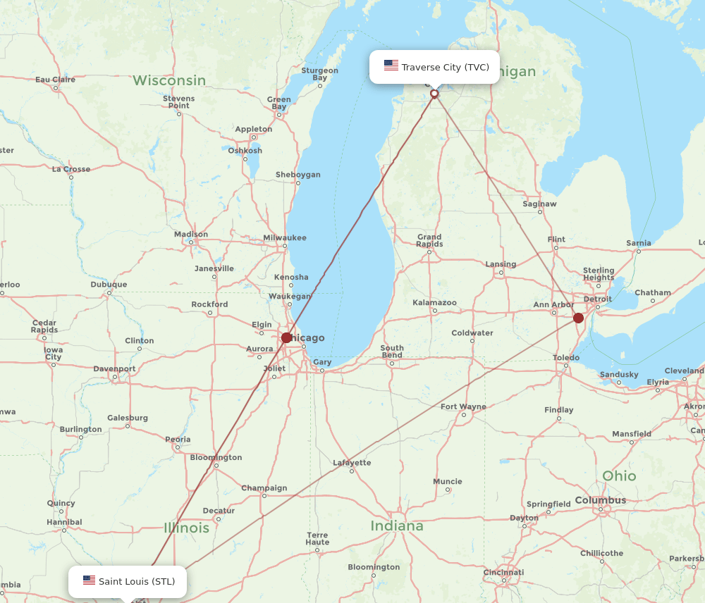 TVC to STL flights and routes map