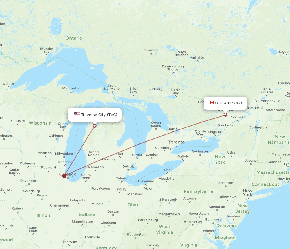 TVC-YOW flight routes