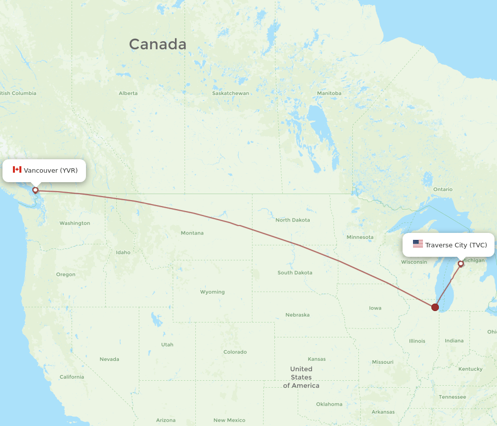 TVC-YVR flight routes