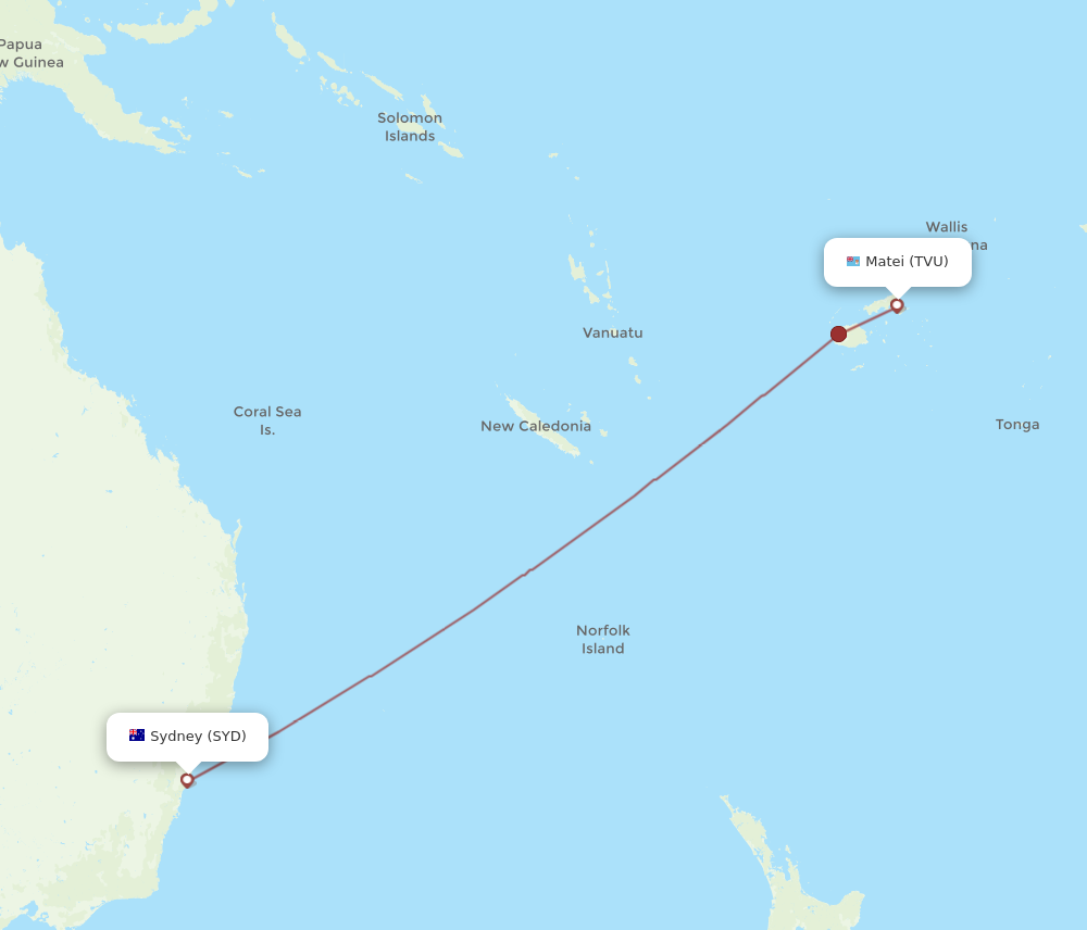 TVU to SYD flights and routes map