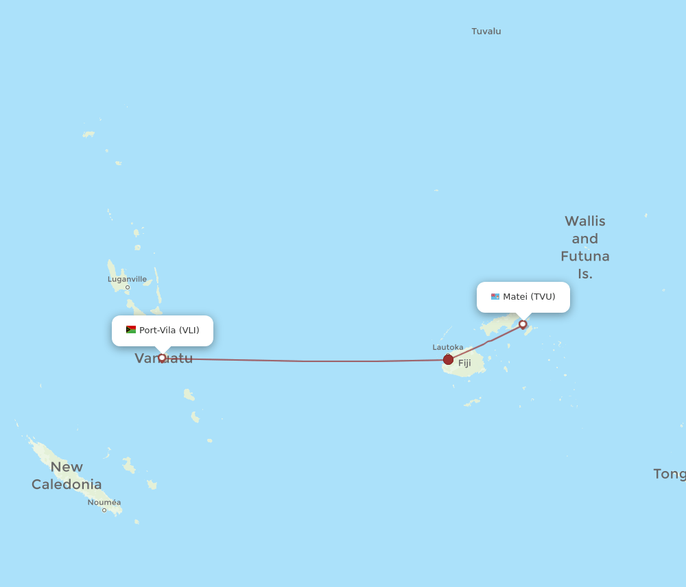 TVU to VLI flights and routes map