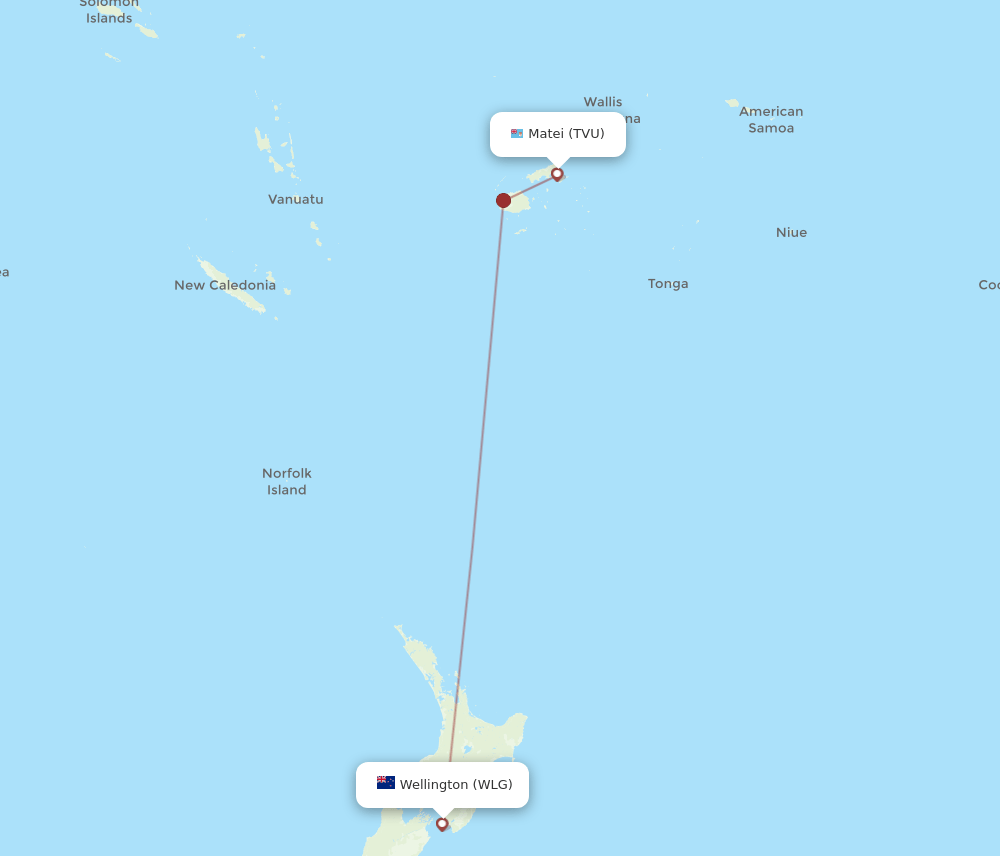 TVU-WLG flight routes