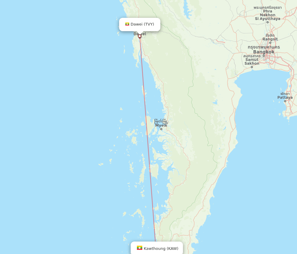 Kawthaung - Dawe route map and flight paths