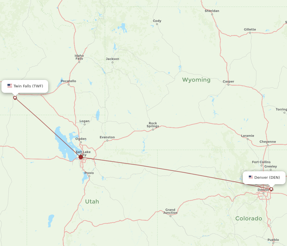 TWF to DEN flights and routes map