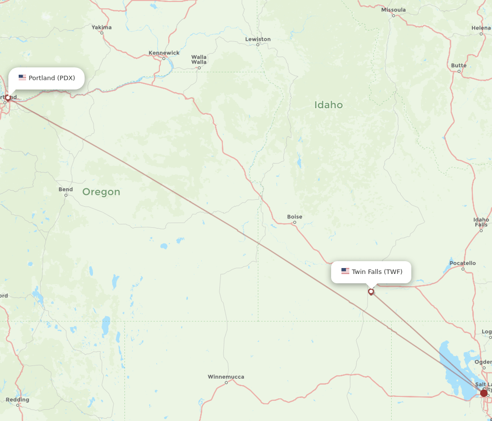 TWF to PDX flights and routes map