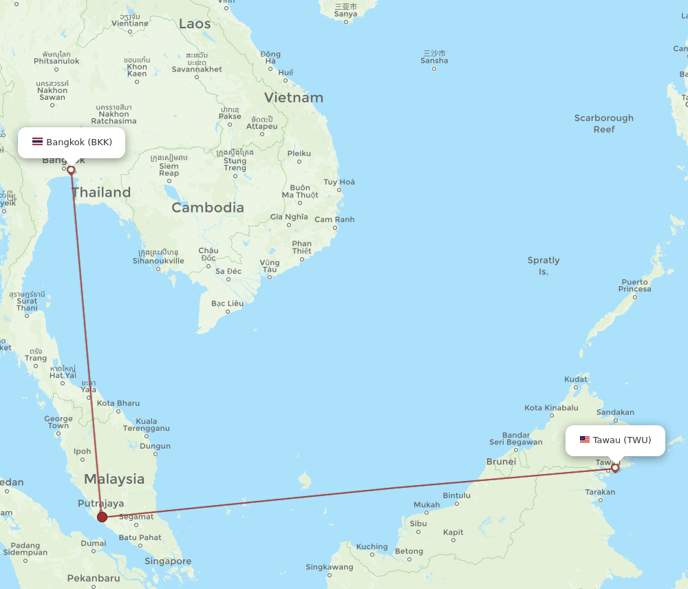 TWU to BKK flights and routes map