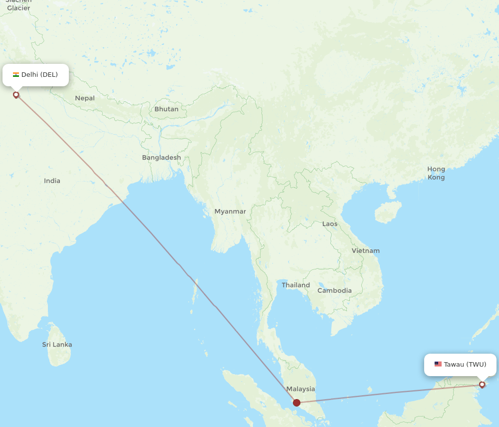 TWU-DEL flight routes