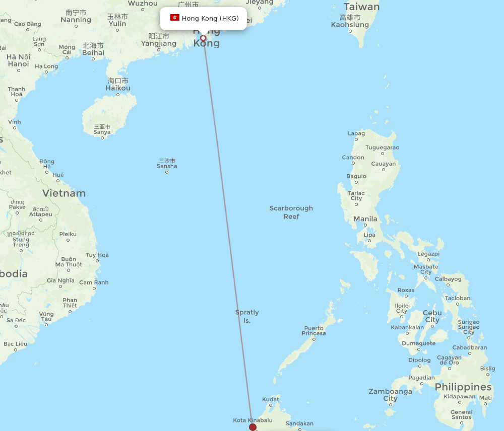 TWU-HKG flight routes