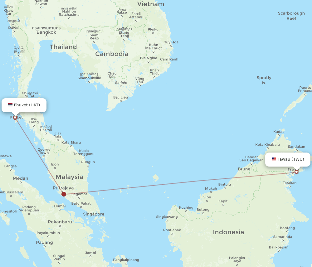 TWU-HKT flight routes